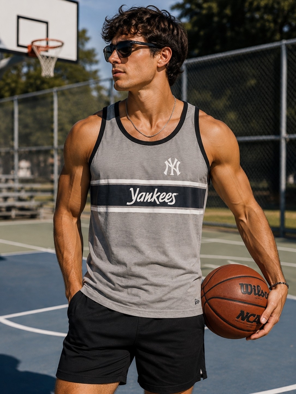 New Era New York Yankees Mens Gray Tank Top MLB Baseball Sleeveless Shirt